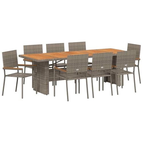GFMGUEMV Gartenmöbel Set Grau Poly-Rattan 9-teilig