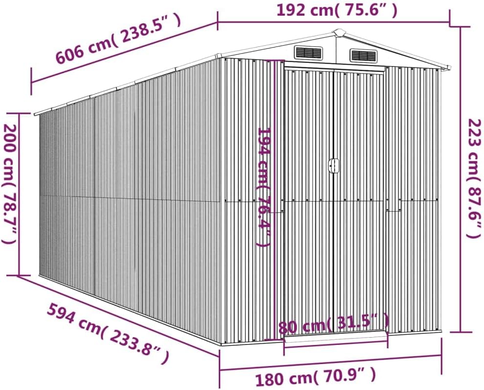 Kaloriko Geräteschuppen Grün Verzinkter Stahl 192x606x223 cm Doppelte Schiebetüren