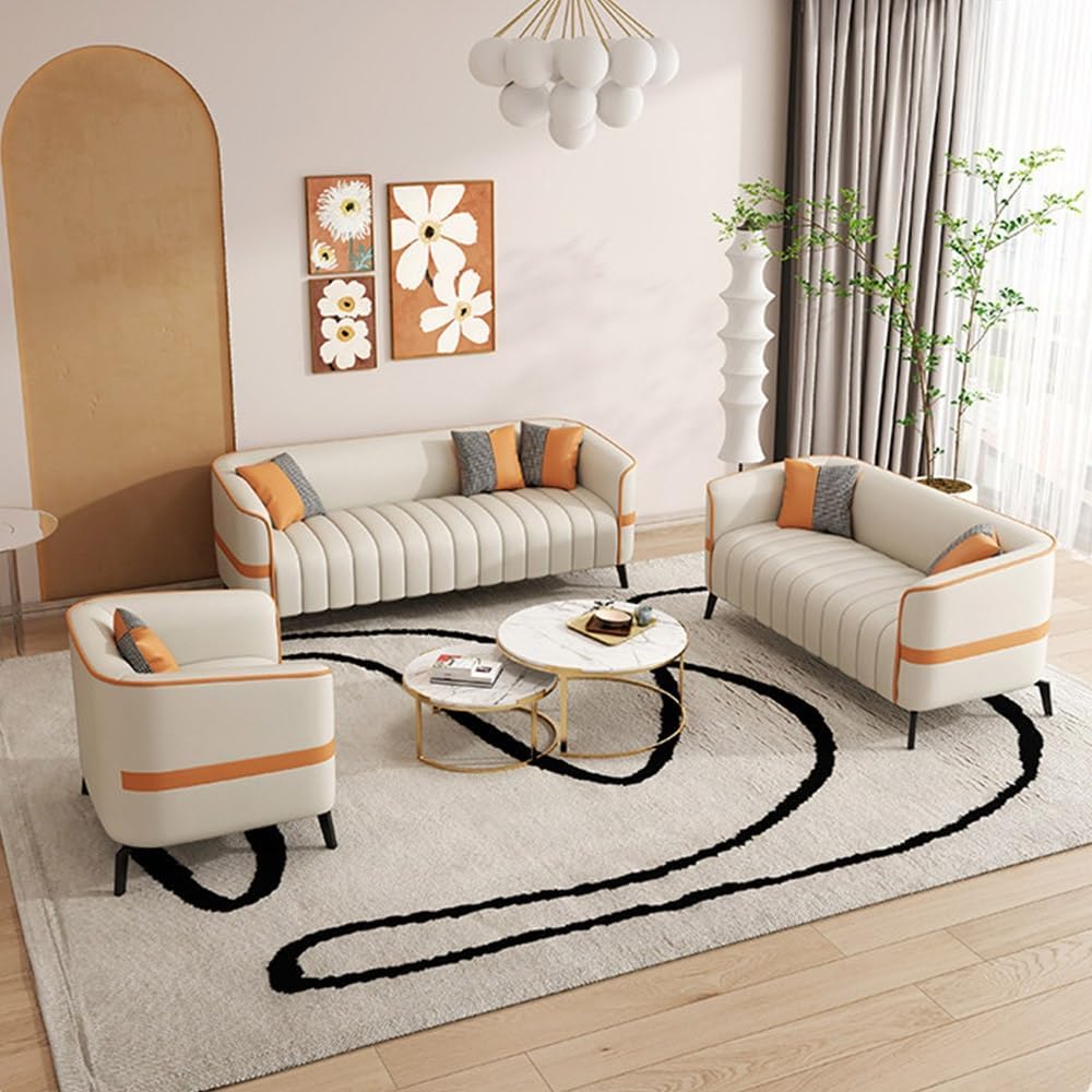 KIBONCY Faux Leather Accent Sofa 128cm Modern Upholstered Couch Metal Legs