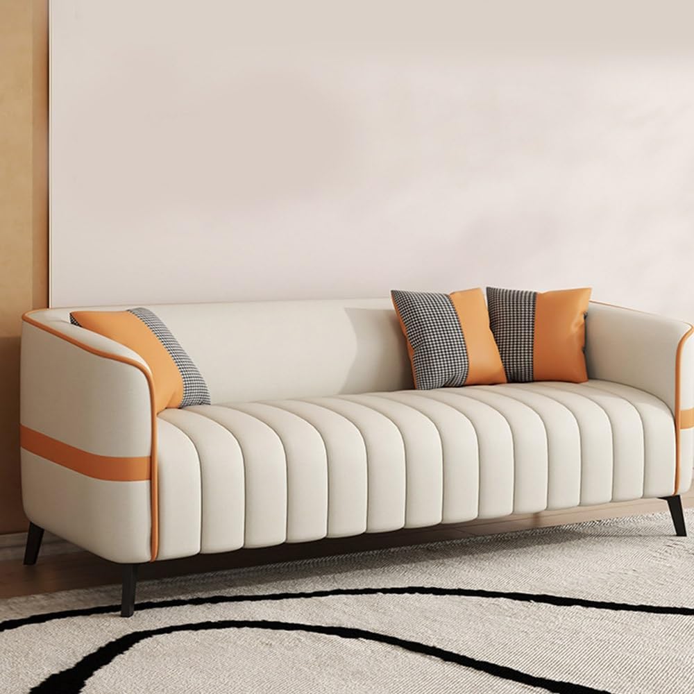 KIBONCY Faux Leather Accent Sofa 128cm Modern Upholstered Couch Metal Legs