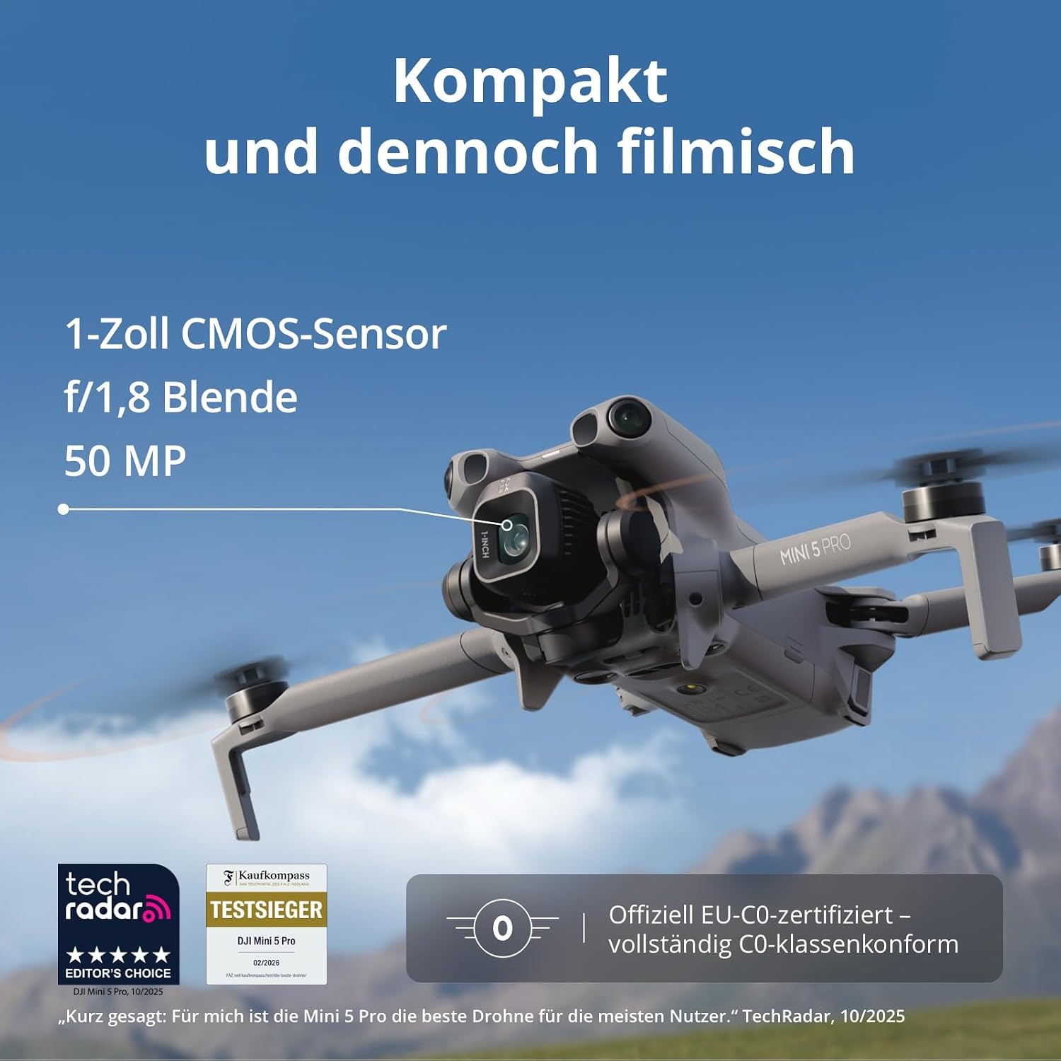 DJI Mini 5 Pro Fly More Combo Mit DJI RC 2 Und 1 Jahr Care C0-Zertifiziert 4K-Drohne Für Anfänger 1-Zoll CMOS Hinderniserkennung 225°-Gimbal-Rotation Grau