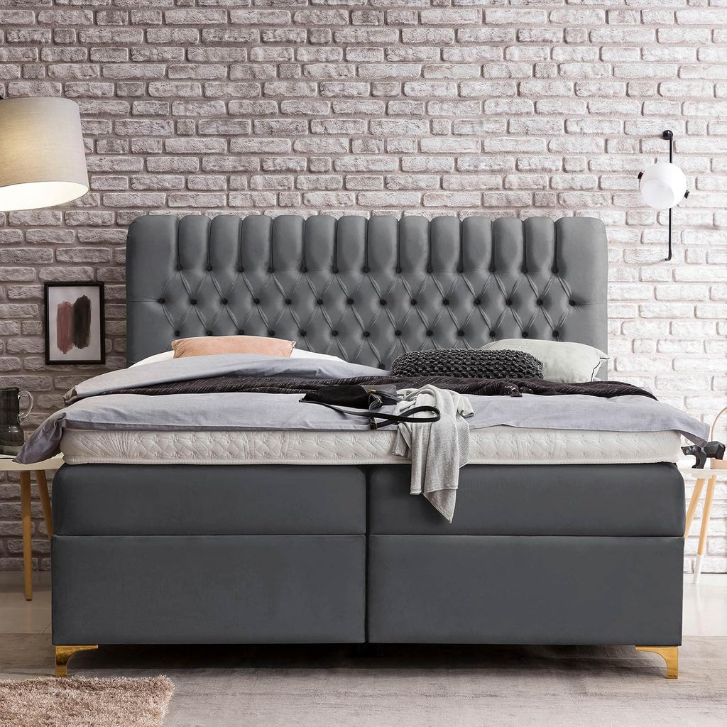 Bettco Boxspringbett Mit Bettkasten Dunkelgrau 140x200 Cm Ohne Topper