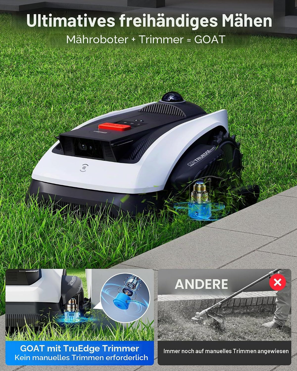 Ecovacs Goat O1000 Lidar Pro Mähroboter Mit Truedge Trimmer Für 1/4 Acre