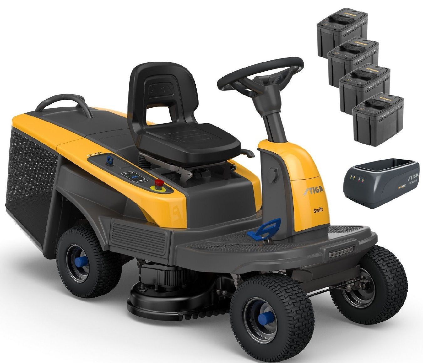 Stiga Akku-Aufsitzmäher Swift 372e mit 4 x 5 Ah Akkus und 1 x Ladegerät