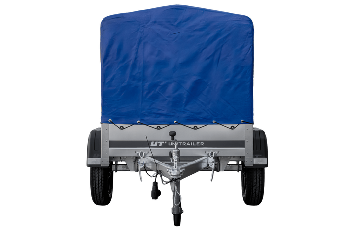 Anhänger 150 KIPP 150×106 cm [mit blauer Hochplane, Hochspriegel und Stützrad]-Neu