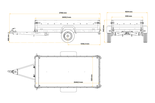Anhänger 264×125 UNITRAILER FORCE 264 KIPP ungebremst mit H-1100 Rahmen und grauer Plane-Neu