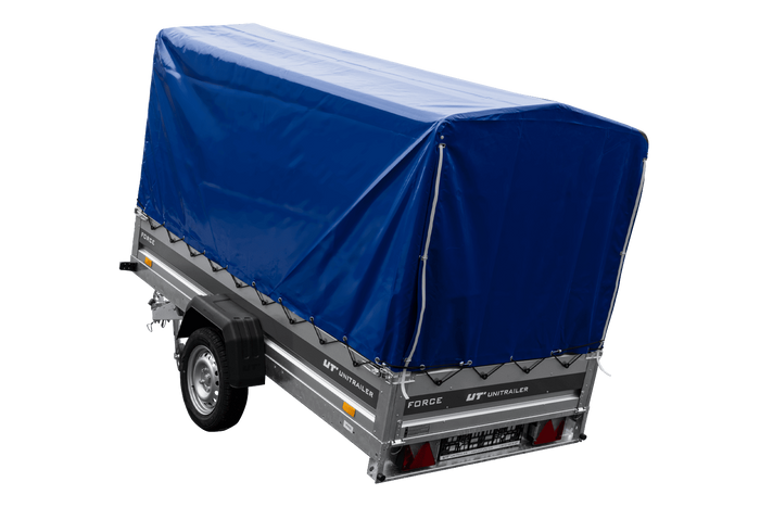 Anhänger 264×125 UNITRAILER FORCE 264 KIPP ungebremst mit H-1100 Spriegel und blauer Hochplane-Neu
