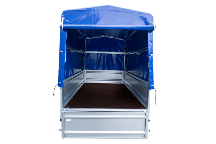 Anhänger 264×125 UNITRAILER FORCE 264 KIPP ungebremst mit H-1100 Spriegel und blauer Hochplane-Neu