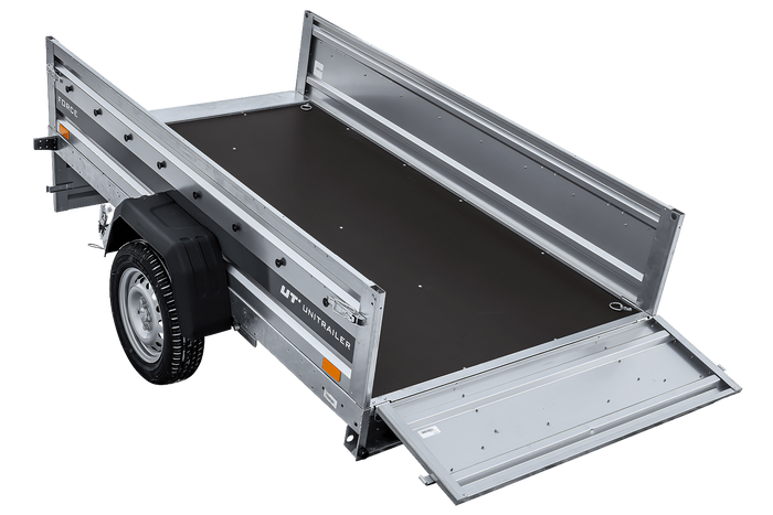 Anhänger mit Blattfedern 230×125 UNITRAILER FORCE 230/R KIPP mit H-1100 Spriegel und grauer Hochplane-Neu
