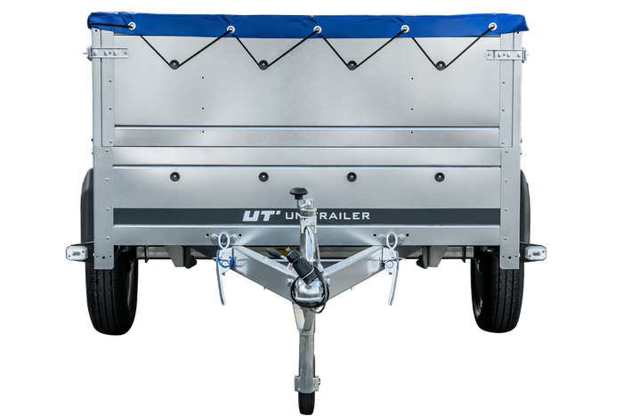 Anhänger mit faltbarer Deichsel GARDEN TRAILER 230 KIPP mit zusätzlichen Bordwänden, Stützrad und blauer Flachplane-Neu