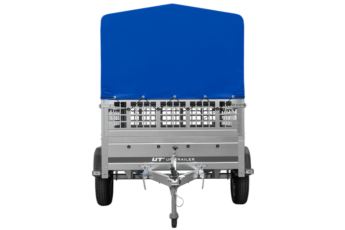 Autoanhänger 200×125 UNITRAILER GARDEN 201 KIPP mit Netzseitenwänden, H-800 Rahmen und grauer Plane-Neu