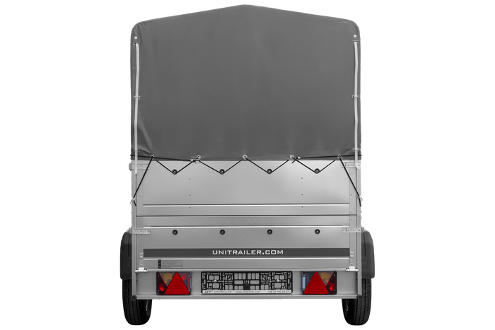 Autotransportanhänger 200×125 UNITRAILER GARDEN 201 KIPP mit BIS-Seitenwänden, H-800-Rahmen und grauer Plane-Neu
