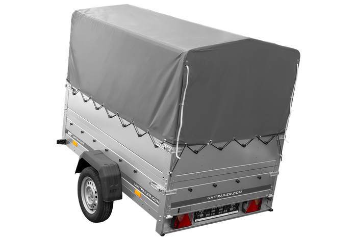 Autotransportanhänger 200×125 UNITRAILER GARDEN 201 KIPP mit BIS-Seitenwänden, H-800-Rahmen und grauer Plane-Neu