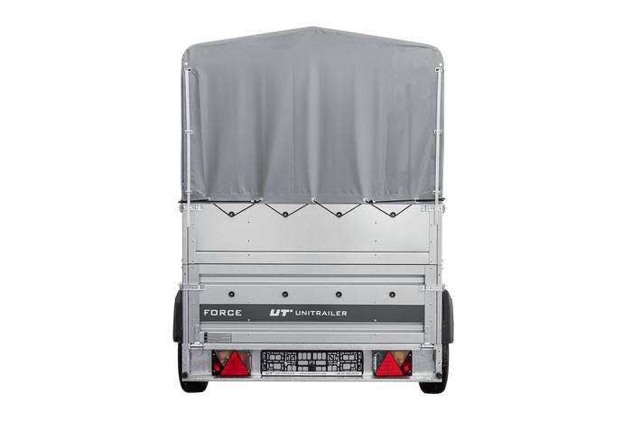 Autotransportanhänger 230×125 UNITRAILER FORCE 230 KIPP mit BIS-Seitenwänden, H-800-Rahmen und grauer Plane-Neu
