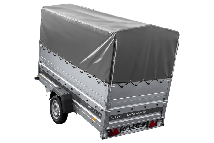 Autotransportanhänger 264×125 UNITRAILER FORCE 264 KIPP mit BIS-Seitenwänden, H-800-Rahmen und grauer Plane-Neu