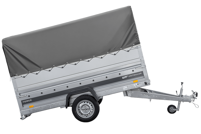 Autotransportanhänger 264×125 UNITRAILER FORCE 264 KIPP mit BIS-Seitenwänden, H-800-Rahmen und grauer Plane-Neu