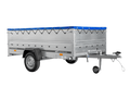 Autotransportanhänger auf Blattfedern 264×150 UNITRAILER GARDEN 265/R KIPP mit BIS-Seitenwänden, H-0-Rahmen und blauer Plane-Neu