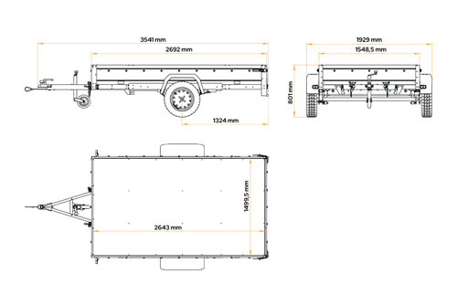 Autotransportanhänger auf Blattfedern 264×150 UNITRAILER GARDEN 265/R KIPP mit Gitterwänden, H-800 Rahmen und blauer Plane-Neu