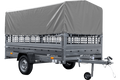 Autotransportanhänger auf Blattfedern 264×150 UNITRAILER GARDEN 265/R KIPP mit Gitterwänden, H-800 Rahmen und grauer Plane-Neu