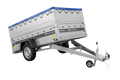 Autotransportanhänger auf Federn 230×125 UNITRAILER FORCE 230/R KIPP mit BIS-Seitenwänden, H-0-Rahmen und blauer Plane-Neu