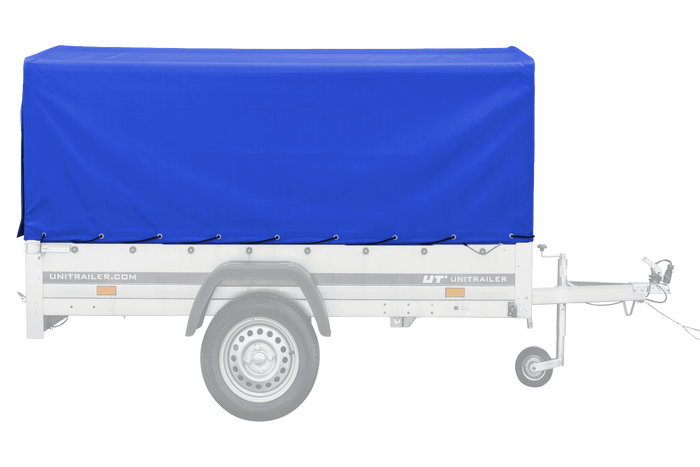 Auto Anhänger 230×125 Garden Trailer 230 KIPP Unitrailer 750 kg mit Stützrad, blauer Hochplane und Hochspriegel-Neu