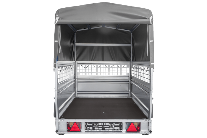 Einachsanhänger 230×125 UNITRAILER FORCE 230 KIPP mit Gitterseitenwänden, H-800 Rahmen und grauer Plane-Neu