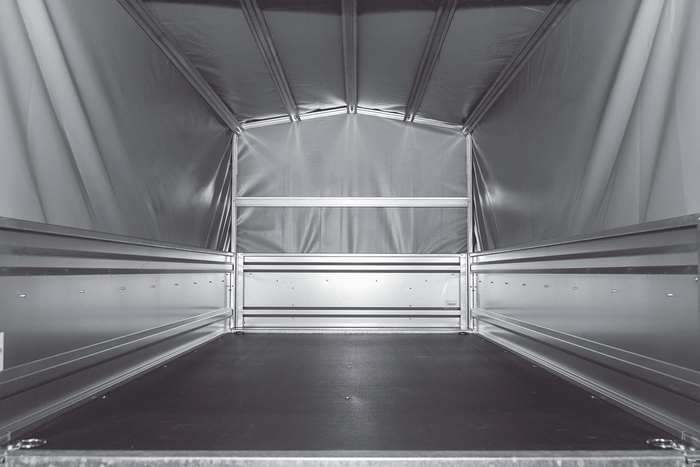 Einachsanhänger 230×125 UNITRAILER FORCE 230 KIPP mit H-800 Spriegel und grauer Hochplane-Neu