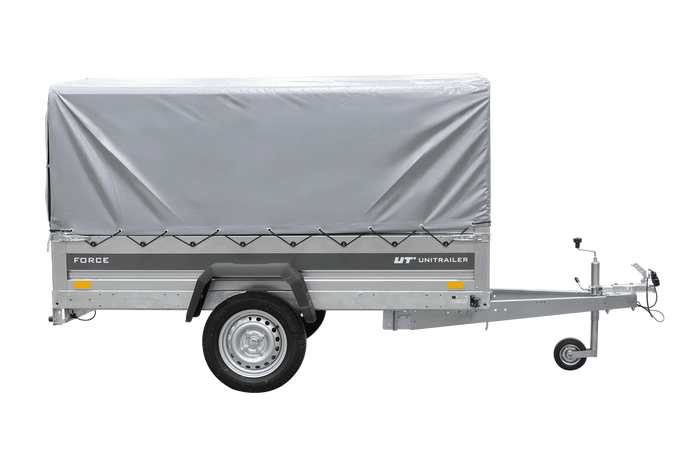 Einachsanhänger 230×125 UNITRAILER FORCE 230 KIPP mit H-800 Spriegel und grauer Hochplane-Neu