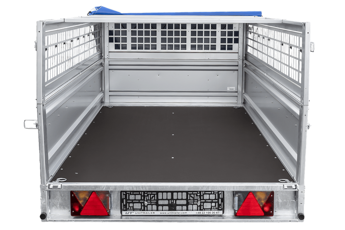 Einachsanhänger 264×125 UNITRAILER FORCE 264 KIPP mit Gitterwänden, H-0-Rahmen und blauer Plane-Neu