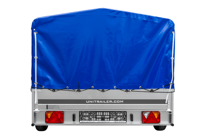 Einachsanhänger 264×150 UNITRAILER GARDEN 265 KIPP mit H-800 Rahmen und blauer Plane-Neu