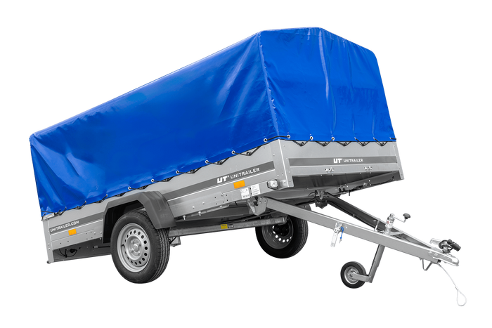 Einachsanhänger 264×150 UNITRAILER GARDEN 265 KIPP mit H-800 Rahmen und blauer Plane-Neu