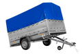 Einachsanhänger 264×150 UNITRAILER GARDEN 265 KIPP mit zusätzlichen Bordwänden, H-800-Hochspriegel und blauer Plane-Neu
