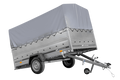 Einachsanhänger 264×150 UNITRAILER GARDEN 265 KIPP mit zusätzlichen Bordwänden, H-800-Rahmen und grauer Plane-Neu