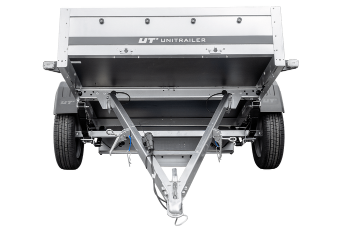 Einachsanhänger auf Blattfedern 230×125 UNITRAILER GARDEN 230/R KIPP mit BIS-Seiten, H-800-Rahmen und blauer Plane-Neu