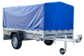 Einachsanhänger mit Blattfedern 264×125 UNITRAILER GARDEN 264/R KIPP mit H-800-Rahmen und blauer Plane-Neu