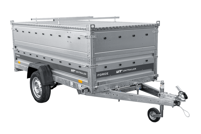 Einachsiger Anhänger auf Blattfedern 264×125 UNITRAILER FORCE 264/R KIPP mit BIS-Seitenwänden und Aluminiumabdeckung-Neu