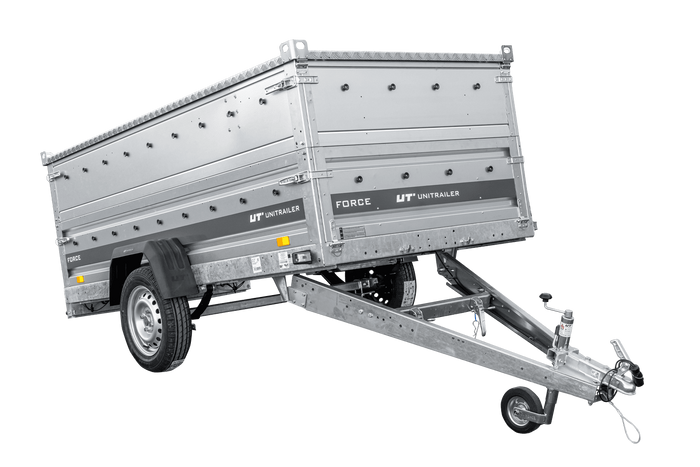 Einachsiger Anhänger auf Blattfedern 264×125 UNITRAILER FORCE 264/R KIPP mit BIS-Seitenwänden und Aluminiumabdeckung-Neu