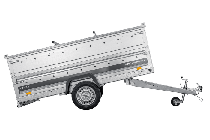Einachsiger Anhänger auf Blattfedern 264×125 UNITRAILER FORCE 264/R KIPP mit BIS-Seitenwänden und Aluminiumabdeckung-Neu