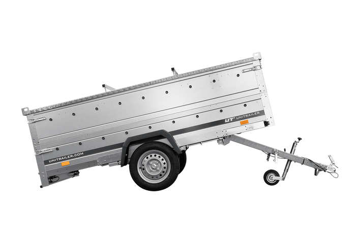 Einachsiger Anhänger auf Blattfedern 264×125 UNITRAILER GARDEN 264/R KIPP mit BIS-Seitenwänden und Aluminiumabdeckung-Neu