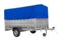 Einachsiger Anhänger auf Blattfedern 264×150 UNITRAILER GARDEN 265/R KIPP mit BIS-Seitenwänden, H-800-Rahmen und blauer Plane-Neu