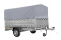 Einachsiger Anhänger auf Blattfedern 264×150 UNITRAILER GARDEN 265/R KIPP mit BIS-Seitenwänden, H-800-Rahmen und grauer Plane-Neu