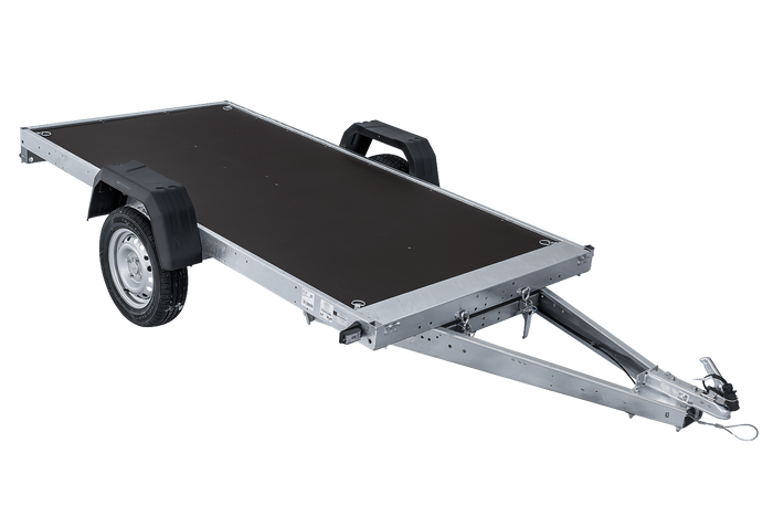Einachsiger Anhänger mit Blattfedern 264×125 UNITRAILER FORCE 264/R KIPP mit H-800 Spriegel und blauer Plane-Neu