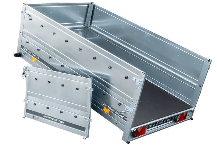 Faltbarer Anhänger GARDEN TRAILER 230 KIPP mit zusätzlichen Bordwänden, Stützrad und Flachplane-Neu