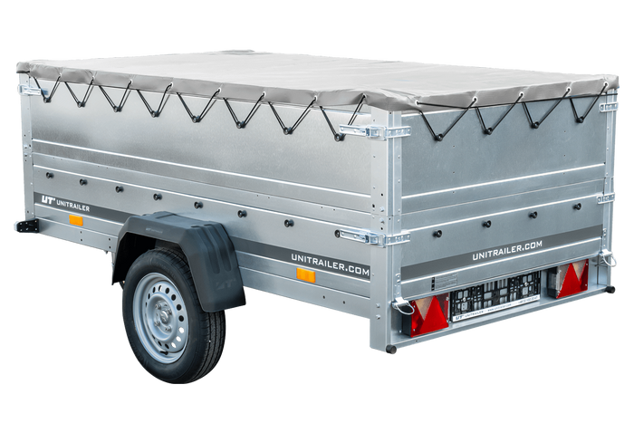 Faltbarer Anhänger GARDEN TRAILER 230 KIPP mit zusätzlichen Bordwänden, Stützrad und Flachplane-Neu