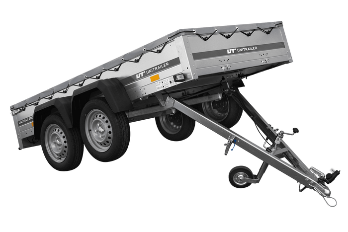 GARDEN TRAILER 264/2 KIPP MIT STÜTZRAD, GRAUE FLACHPLANE UND PLANENTRÄGER-Neu