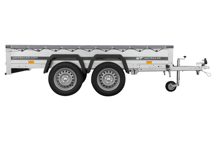GARDEN TRAILER 264/2 KIPP MIT STÜTZRAD, GRAUE FLACHPLANE UND PLANENTRÄGER-Neu