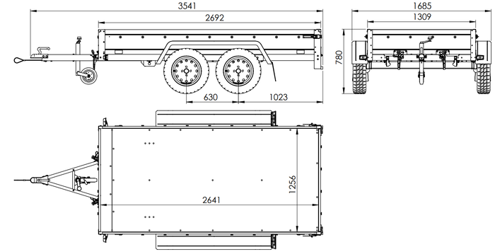 GARDEN TRAILER 264/2 KIPP MIT STÜTZRAD, PLANENTRÄGER UND BLAUER FLACHPLANE-Neu