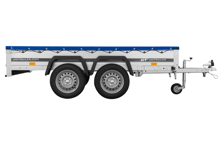 GARDEN TRAILER 264/2 KIPP MIT STÜTZRAD, PLANENTRÄGER UND BLAUER FLACHPLANE-Neu