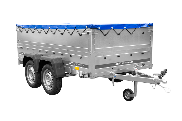 GARDEN TRAILER 264/2 KIPP Zweiachsanhänger mit Stützrad, Planenträgern, zus. Bordwänden und blauer Flachplane-Neu