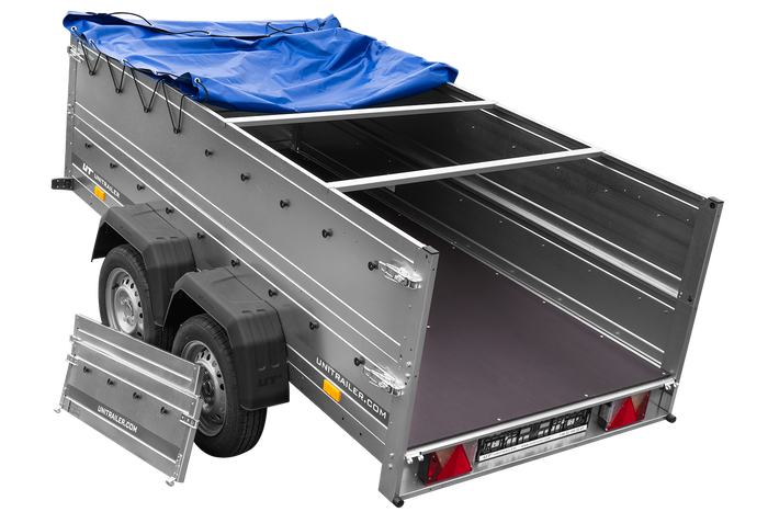 GARDEN TRAILER 264/2 KIPP Zweiachsanhänger mit Stützrad, Planenträgern, zus. Bordwänden und blauer Flachplane-Neu